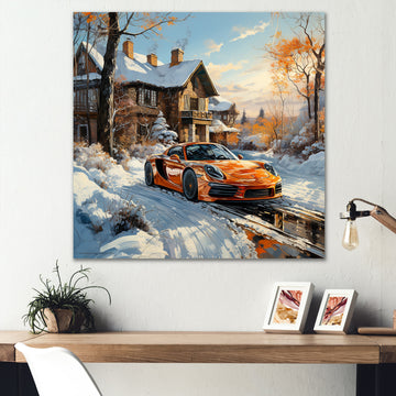 Exotic Car Charm In Winter - Car Exotic Canvas Wall Art